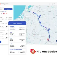 e-toll mapa dla ciężarówek: trasa Utrecht-Karlsruhe, 564 km, 70,35 EUR opłat drogowych.