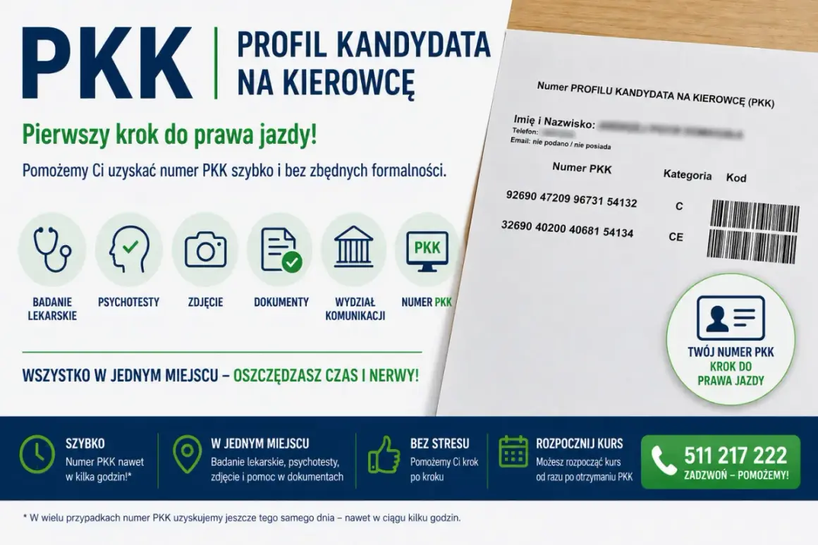 Numer PKK to pierwszy krok do prawa jazdy. Pomożemy Ci go uzyskać szybko i bez formalności. Zadzwoń!