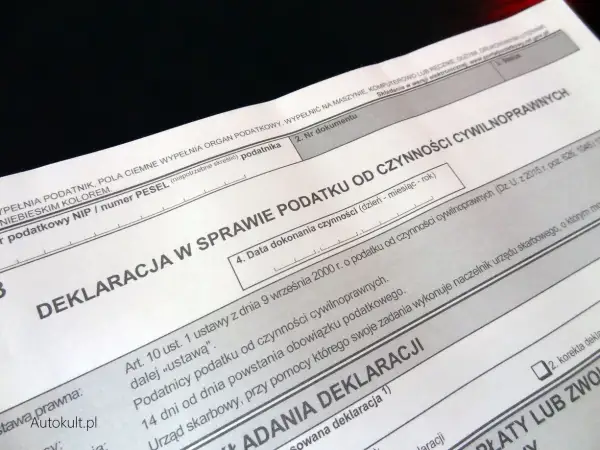 Fragment polskiego formularza podatkowego PCC-3 dotyczący podatku od czynności cywilnoprawnych.